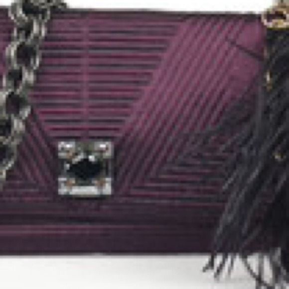 LANVIN Feathered Ouloulette Violet Shoulder Bag NT - Picture 3 of 8